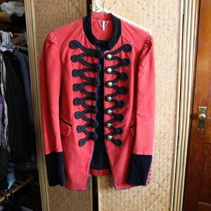 Free People La Military dies Red Chiquita With Black Braiding Wool Jacket